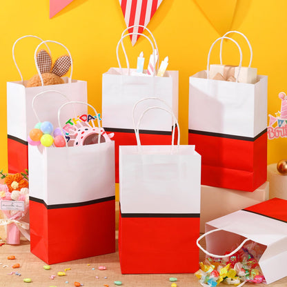 Czlotyh 24 Pcs Cartoon Animation Gift Bags Red Kraft Treat Bags with Handle Paper Goodie Bags Birthday Party Supplies for Birthday Theme Holiday Baby Shower Decorations Candy