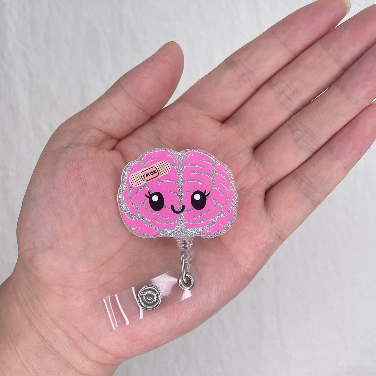 Funny Brain Badge Reel Retractable for Neurology Nurse, Neuro Nurse Brain Badge Holder for Work, Personalized Neurologist Gifts, Neuroscience Badge Holder with Alligator Clip & 24” Durable Nylon Cord