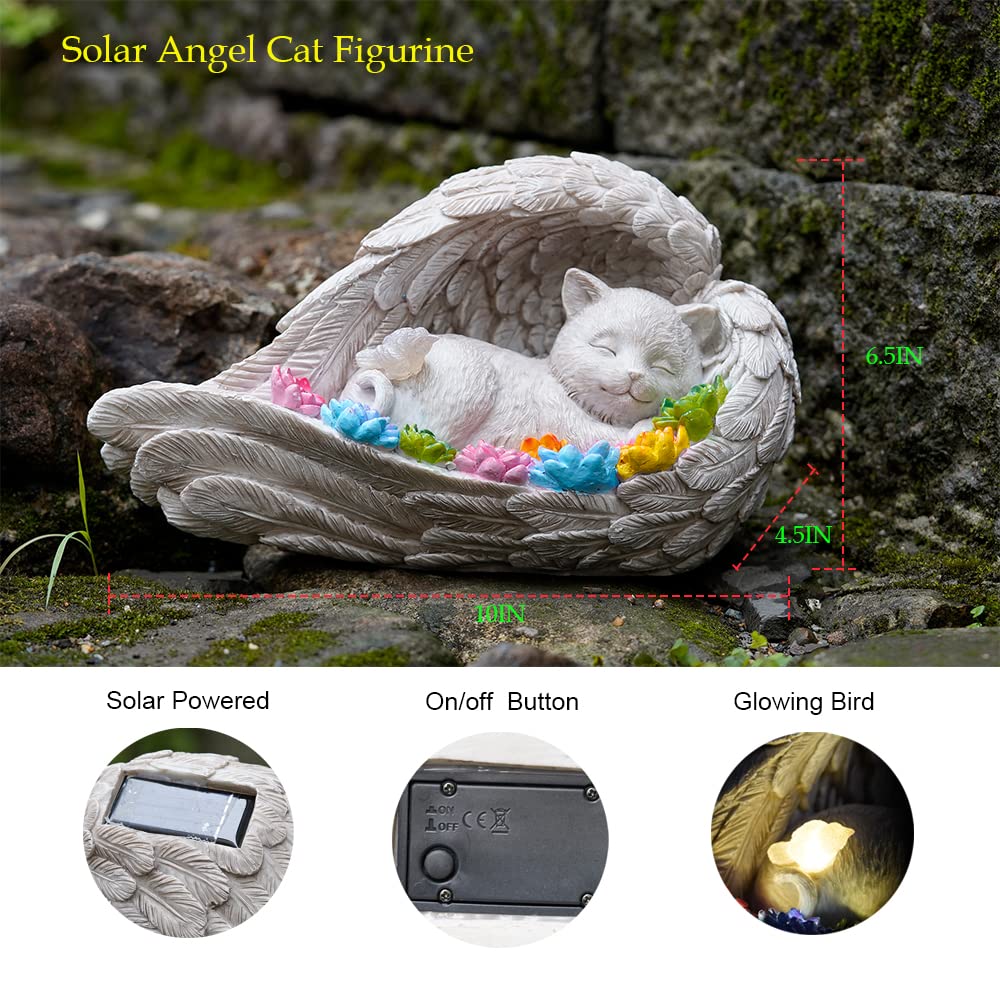 Cat Memorial Stone,Solar Angel Cat Statue Figurine - Pet Memorial Stone for Garden or Tombstone Commemoration (cat)