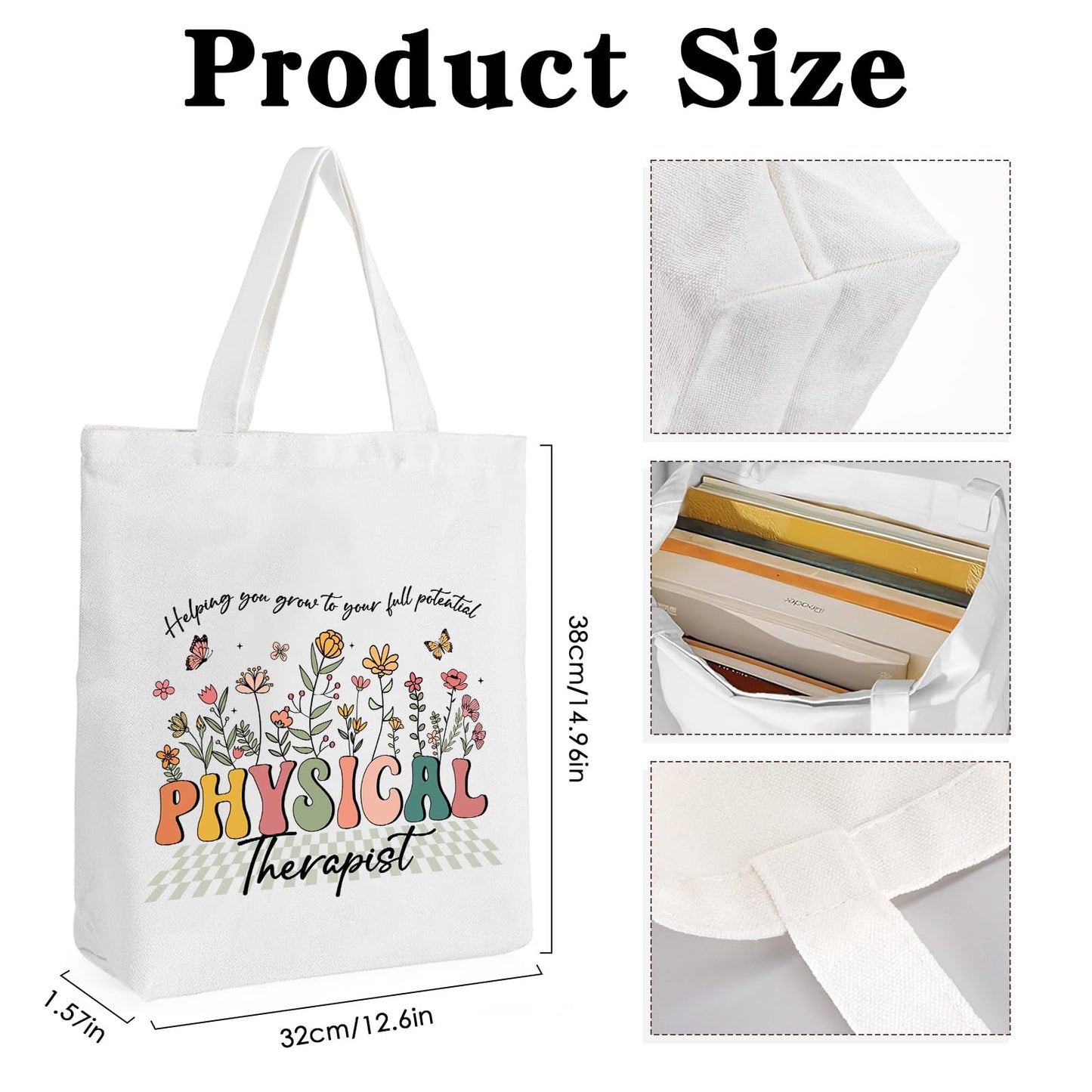 Physical Therapist Gifts for Women - 2pcs Tote Bag with Makeup Bags Set Reusable Floral Grocery Handbag and Toiletry Pouch for Work Travel Shopping Thanksgiving Christmas Birthday Gift