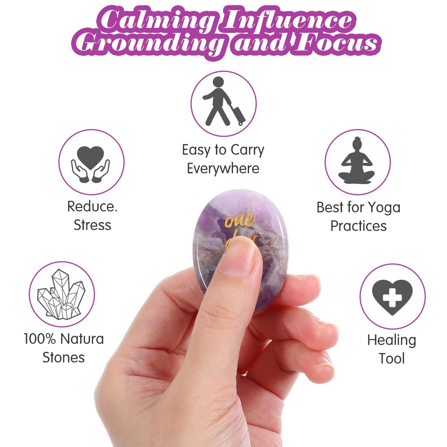 Amethyst Healing Crystal One Day at A Time Inspirational Thinking of You Gifts for Anxiety Relief and Encouragement for Women and Men