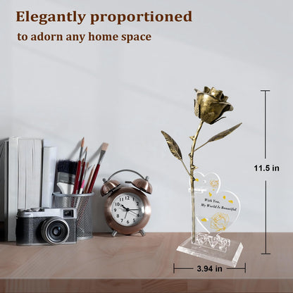 Handmade Bronze Rose - Bronze for Her (8th & 19th) - Dual Photo Stands Metal Art Sculpture