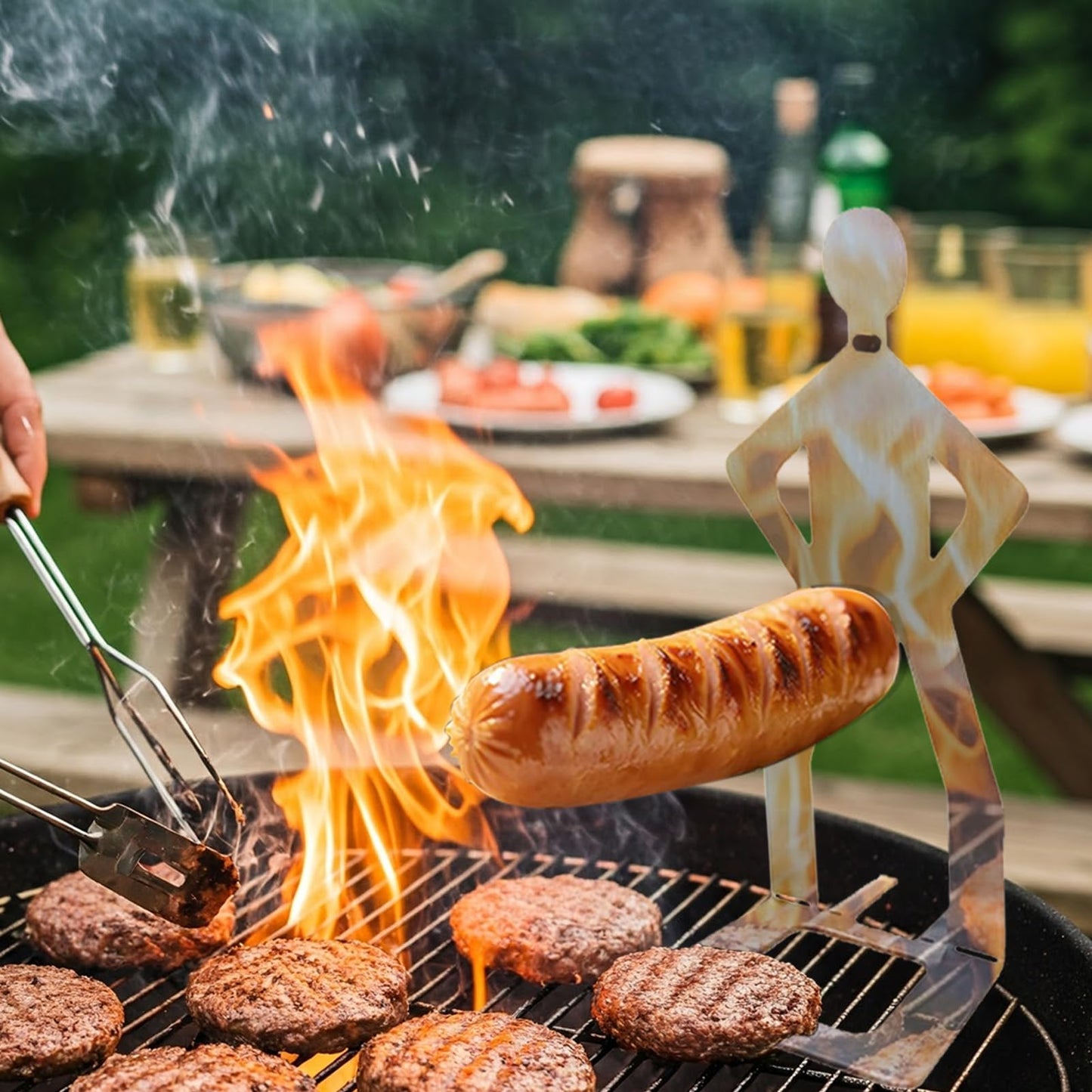 OYASUMI Funny BBQ Man Hot Dog Holders, 4 PCS Reusable Stainless Steel Sausage Stands, Portable Hot Dog Roasters, Barbecue Grill Accessories for Camping & Party Gifts