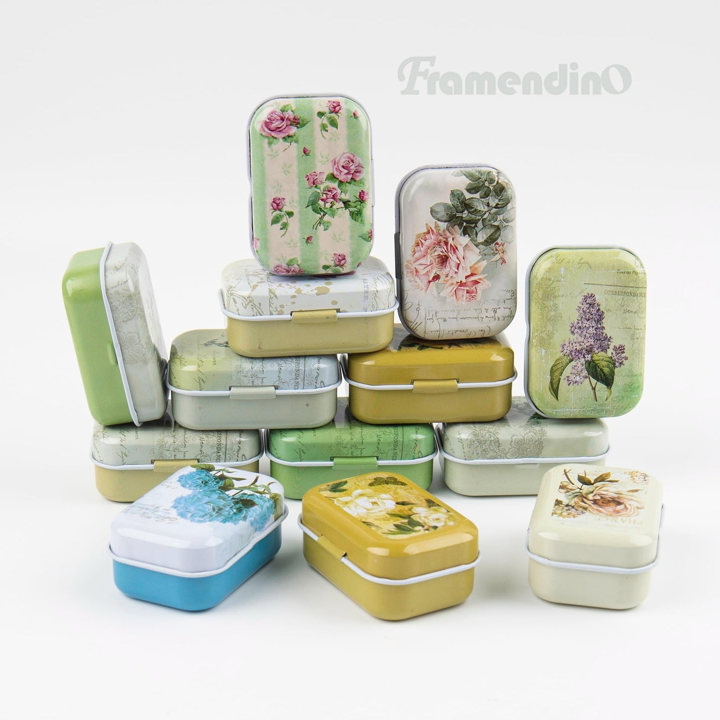Framendino, 5 Pack Mini Trinket Coin Box Small Retro Flowers Containers with Lid for Jewelry Storage Case Tinplate (Random Color)