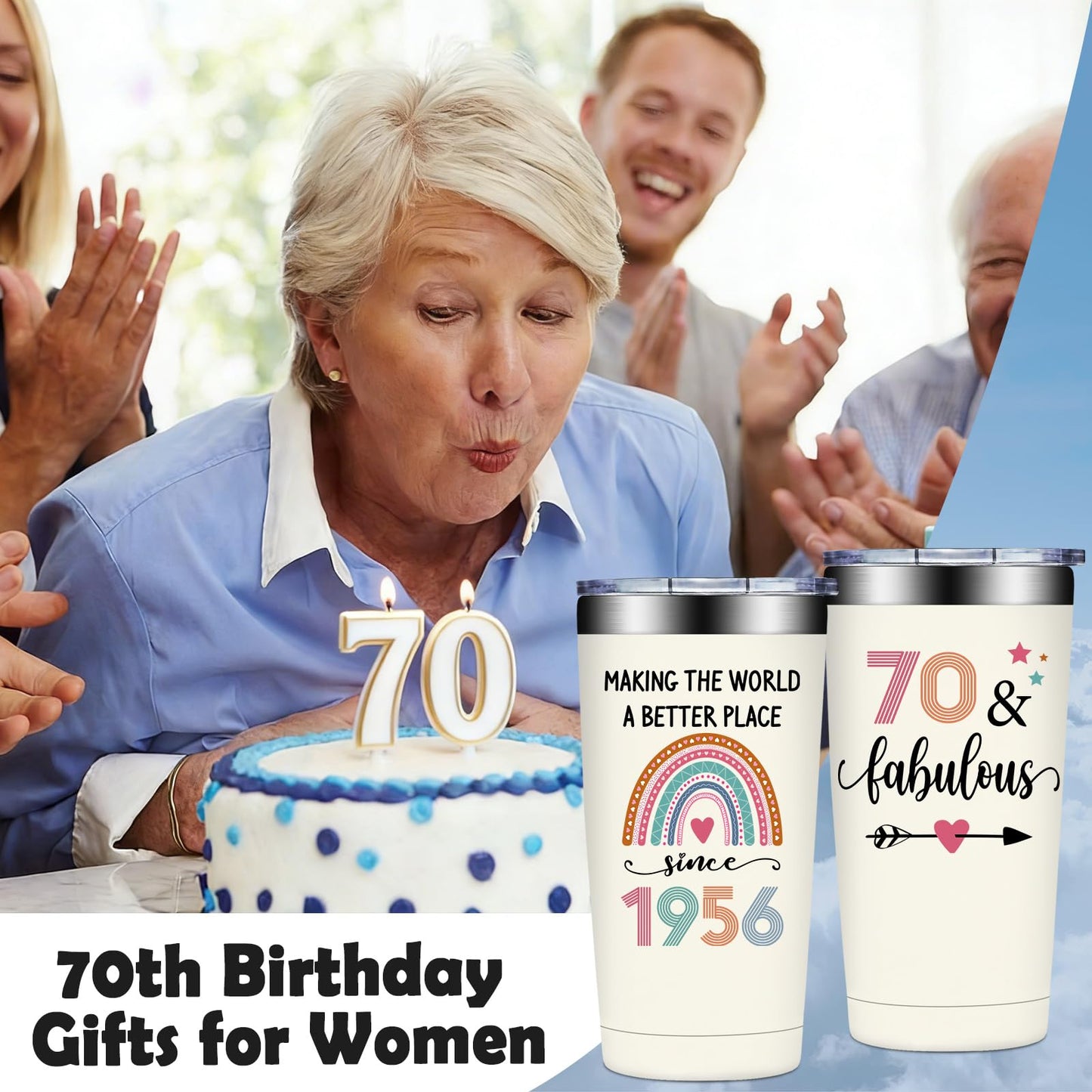 70th Birthday Gifts for Women - 1956 70th Birthday Decorations for Her - Turning 70 Year Old Gifts for Women - 70 Fabulous Tumbler 20 oz