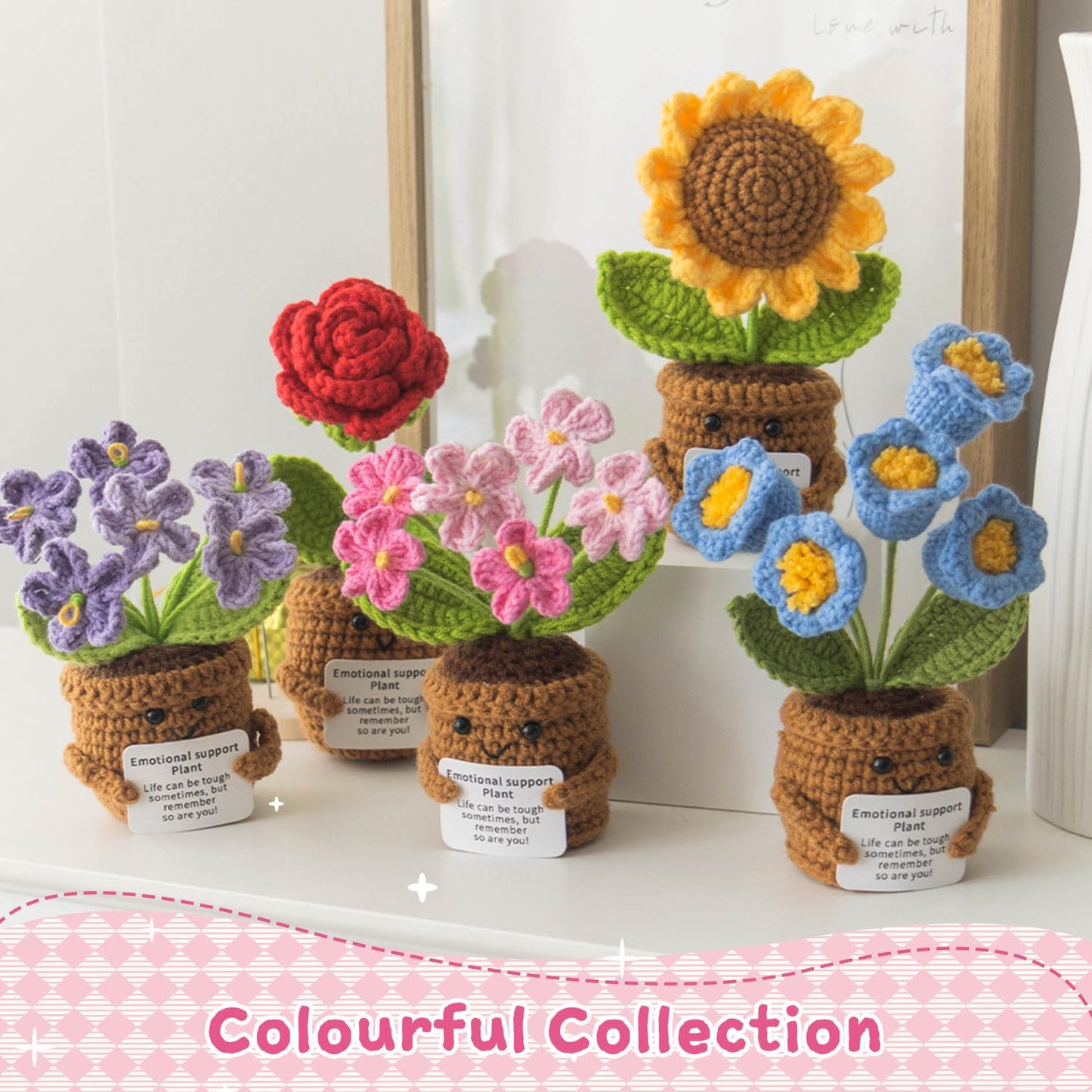 Handmade Positive Flower Crochet - Life is Tough But So are You - Inspirational Gift for Women - Thank You, Appreciation, Birthday Gift for Teacher, Mom, Friend, Coworker - Knitted Decor