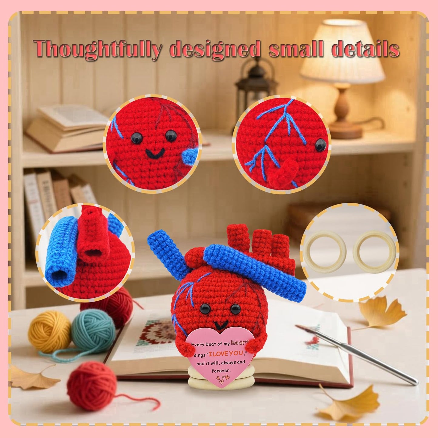 Valentines Day Gifts for Him Her Positive Heart Crochet Desk Decor for Women Girls I Love You for Wife Couple Birthday