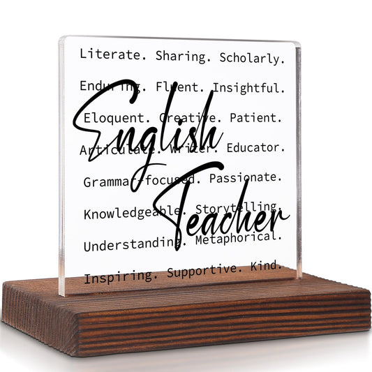 English Teacher Desk Decor, Education Week Appreciation Thank You Gifts for English Teacher, Women, Home Office Decorations Acrylic Decorative Signs Plaques WOW60