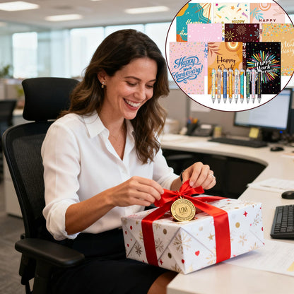 Resurhang 18 Pcs Happy Work Anniversary Gifts Set, 9 Work Anniversary Notebooks & 9 Inspirational Pens, Employee Appreciation Gifts Bulk for Staff, Coworker, Office, Company Team Recognition Supplies