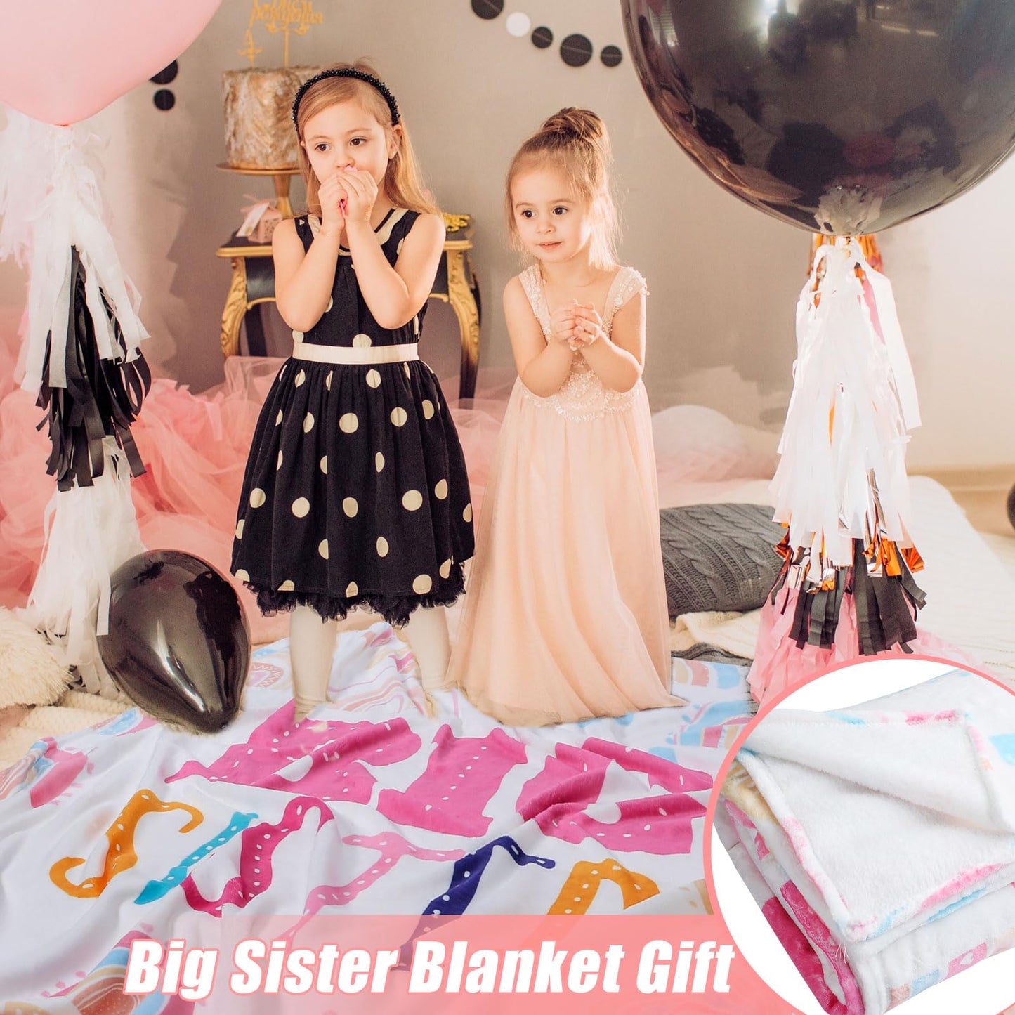 Buryeah 60" x 50" Sisters Gift Big Sister Blanket Soft Warm Flannel Throw Blanket Pastel Rainbow Sis to Be Announcement New Big Sis Gift for Baby Shower Birthday Party Supplies