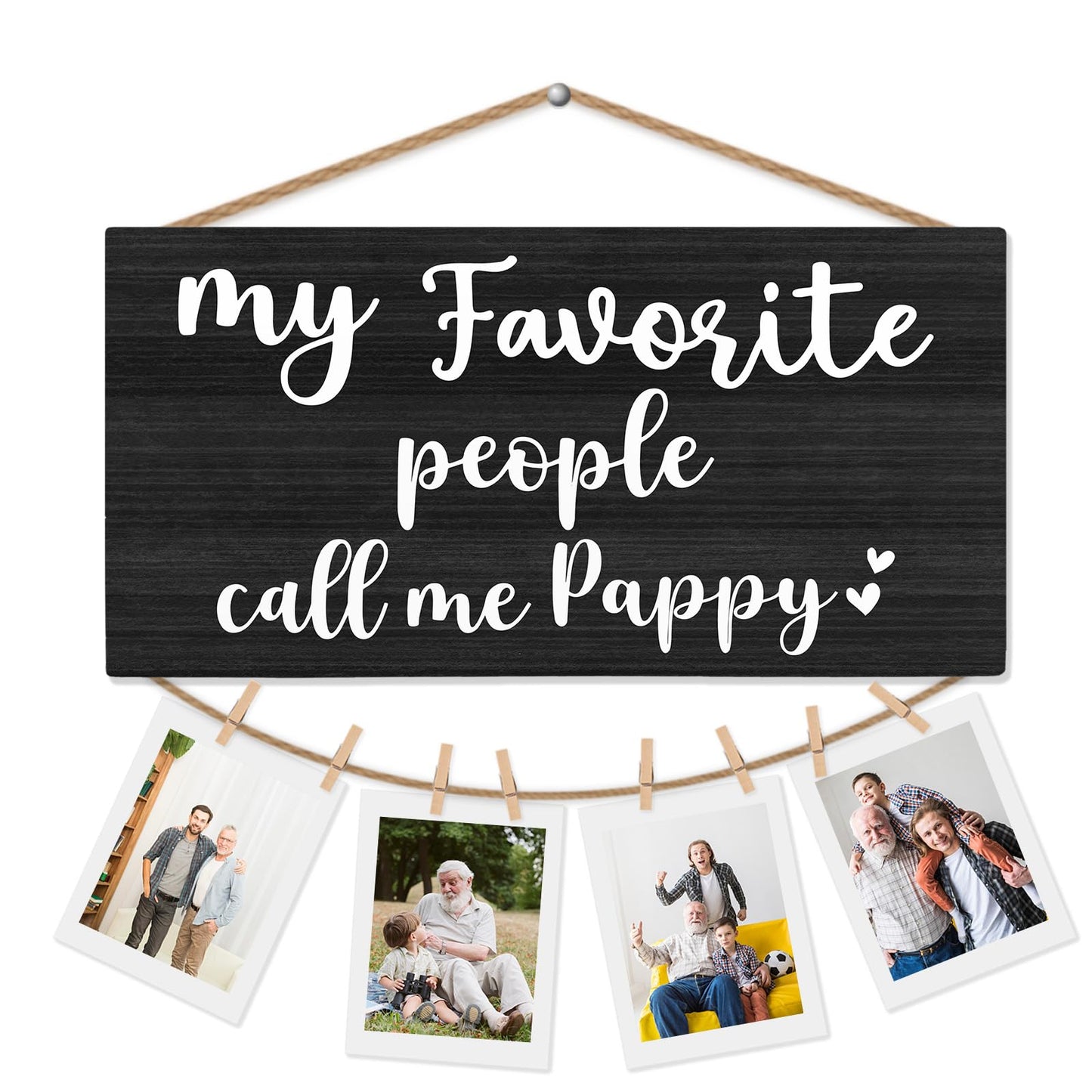 Best Pappy Gifts Black Picture Frame Photo Holder for Wall, Birthday Gifts for Papa Grandpa, Thank You Grandfather Poppy Gift from Grandchildren Grandkids Hanging Photo Display
