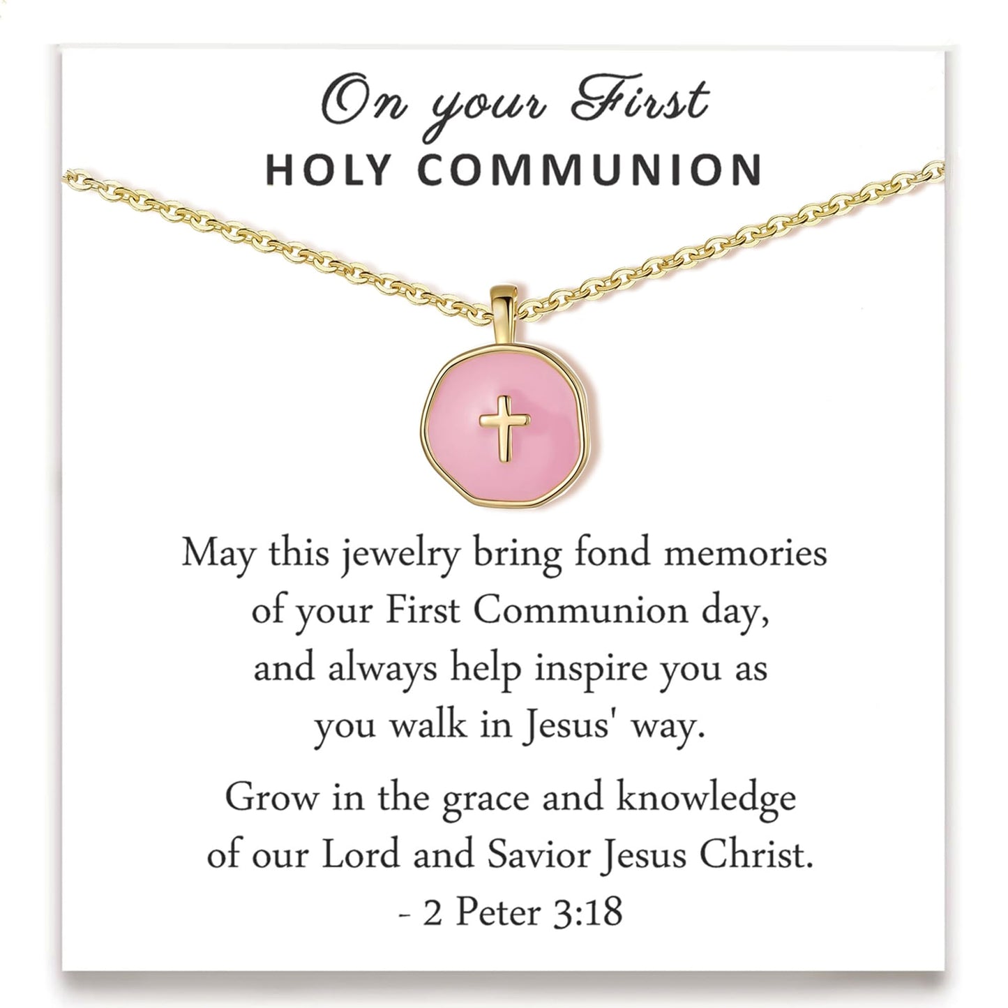 Cute Small Cross Necklace, First Communion Baptism Decorations Party Favors Christian Religious Easter Jewelry Gifts for Daughter Granddaughter Niece