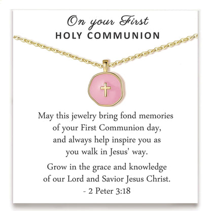 Cute Small Cross Necklace, First Communion Baptism Decorations Party Favors Christian Religious Easter Jewelry Gifts for Daughter Granddaughter Niece