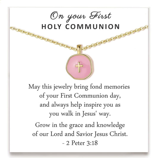 Cute Small Cross Necklace, First Communion Baptism Decorations Party Favors Christian Religious Easter Jewelry Gifts for Daughter Granddaughter Niece