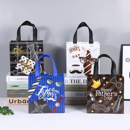 HADDIY Father's Day Tote Gift Bags with Handles,12 Pcs Bulk Non-Woven Love Dad Candy Bags for Gift Wrapping and Happy Father Day Party Favor-9x8.7x4.3 inches