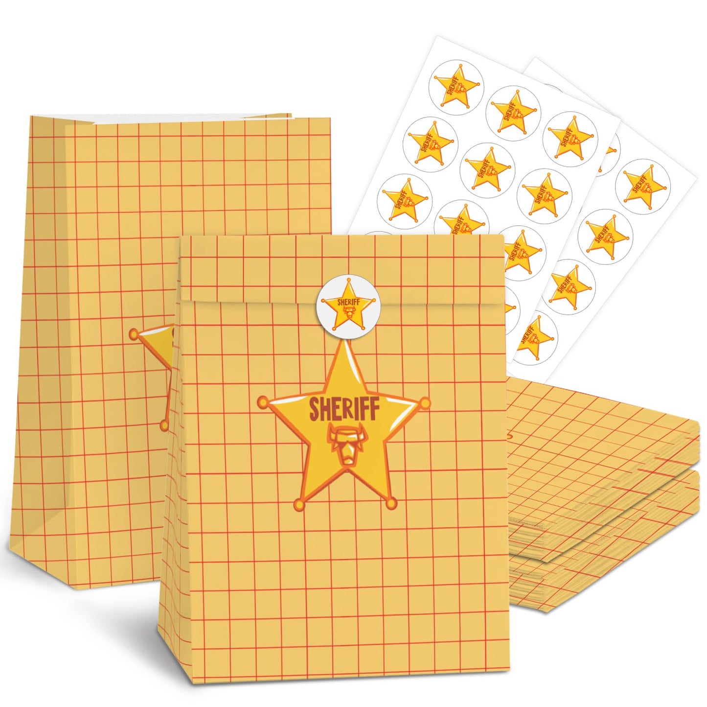 Cowboy Party Gift Bags - 24pcs Cartoon Story Goodie Bag for Birthday Party Decorations, Paper Lunch Bags for Baby Shower Bread Cookie Snack Thank You Gift Wrapping Bag (6 × 3.14 × 8.3 inch)