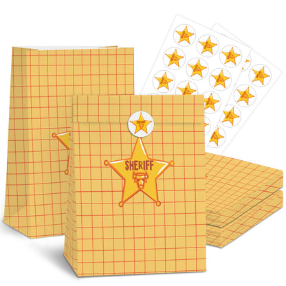 Cowboy Party Gift Bags - 24pcs Cartoon Story Goodie Bag for Birthday Party Decorations, Paper Lunch Bags for Baby Shower Bread Cookie Snack Thank You Gift Wrapping Bag (6 × 3.14 × 8.3 inch)