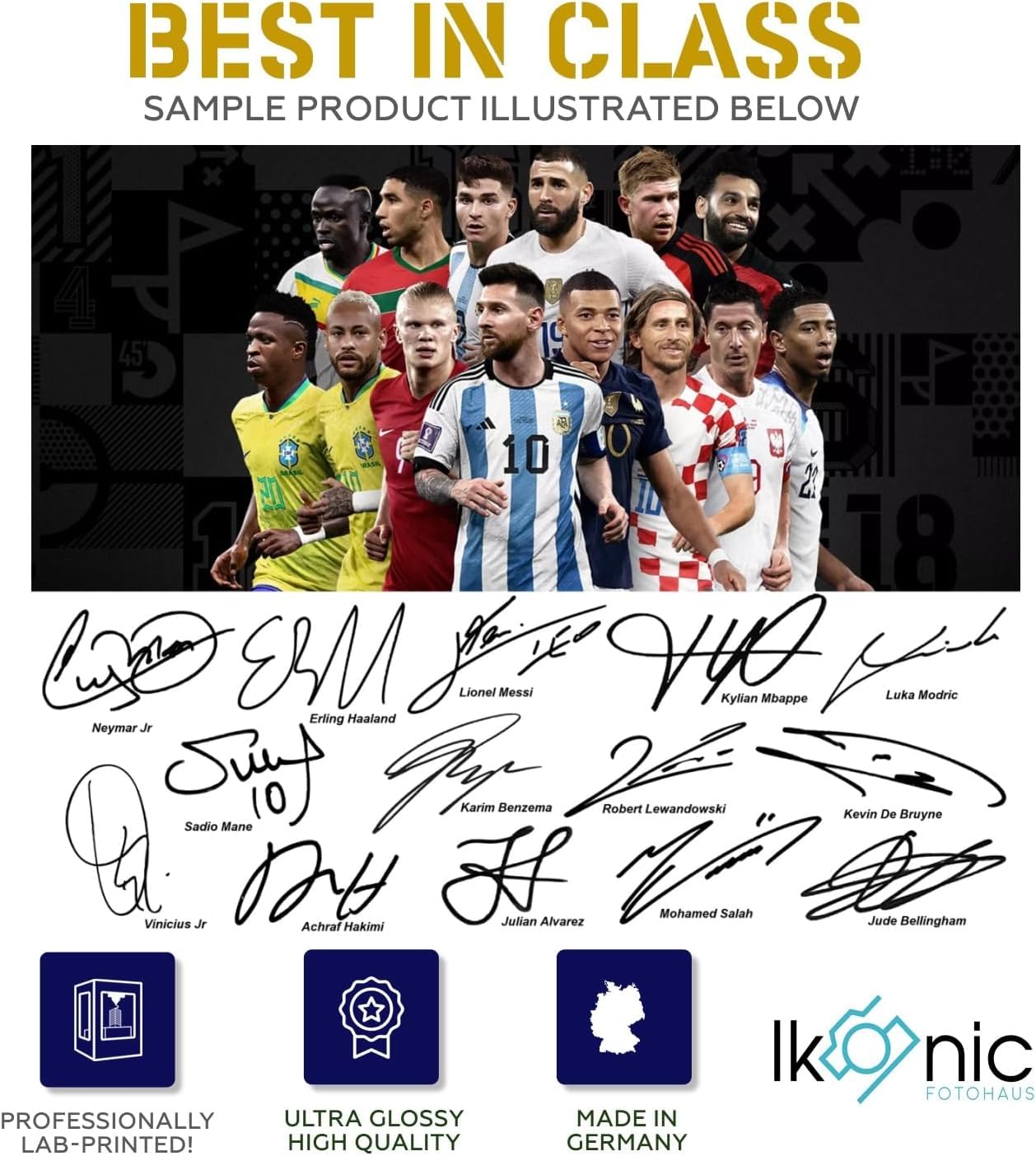 Ikonic Fotohaus Cristiano Ronaldo Lionel Messi Neymar Jr Kane Pedri Mbape Signed Photo Autograph Print Wall Art Home Decor