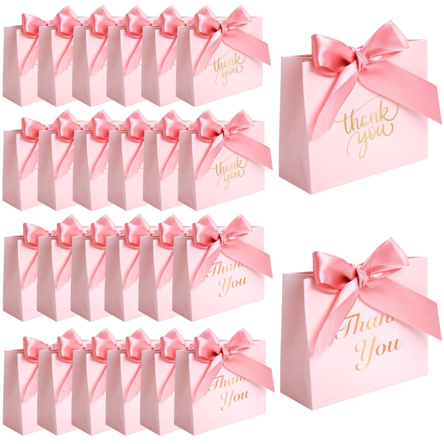 VGOODALL 24PCS Thank You Gift Bags, 4.5x3.9x1.8Inches Mini Party Favor Bags Pink small Candy Boxes with Ribbon Small Gift Boxes for Wedding Bridal Baby Shower Birthday Party