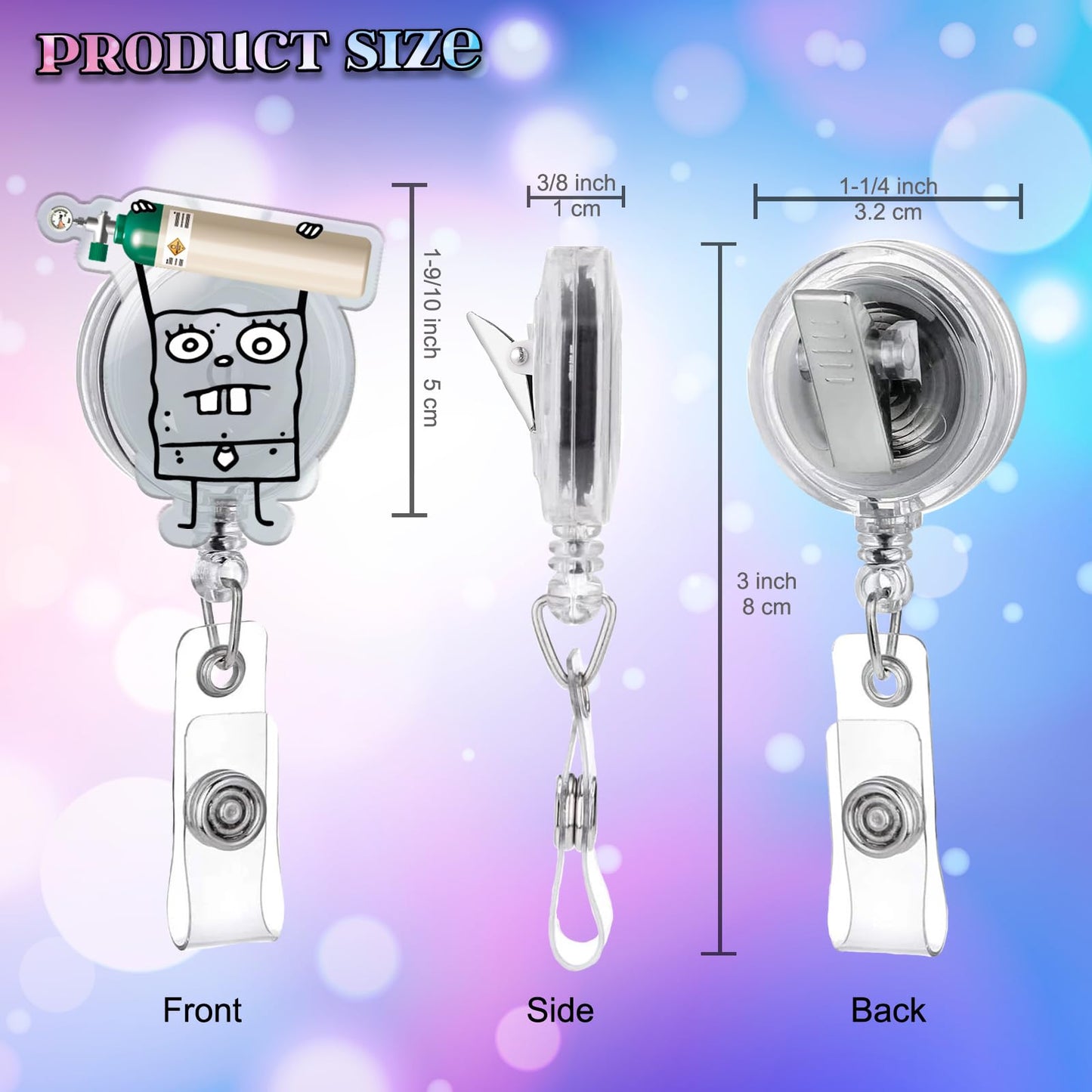 Funny Badge Reel, DoodleBob Oxygen Tank Badge Holder Retractable with Glitter Alligator Clip, Cute Nurse Badge Reels for Respiratory Therapist, RN, MD, Paramedic, Healthcare, Work Accessory