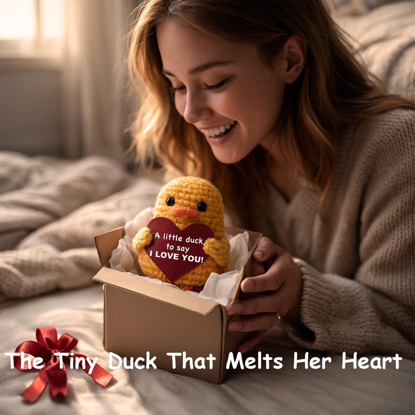 Gifts for Her Him Boyfriend Girlfriend Birthday, Crochet Duck Small for Wedding Anniversary, Romantic I Love You Valentines Day Gifts for Wife Husband Couple Women Men