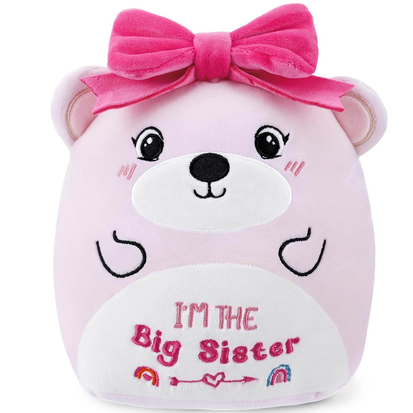Big Sister Plush Toy: 8-Inch I'm The Big Sister Bear with Pink Bow Stuffed Animal Cute Soft Plushie Pillows Christmas, New Sibling Gifts for Girls Kids
