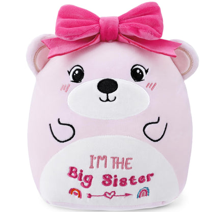 Big Sister Plush Toy: 8-Inch I'm The Big Sister Bear with Pink Bow Stuffed Animal Cute Soft Plushie Pillows Christmas, New Sibling Gifts for Girls Kids