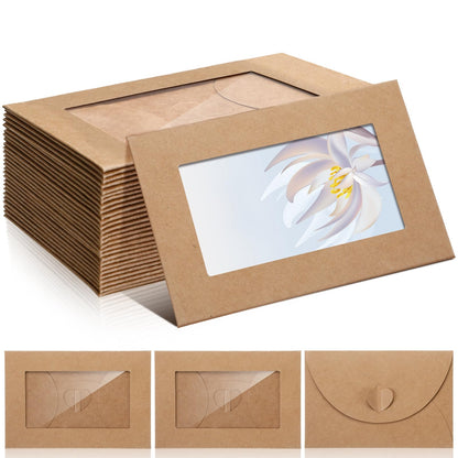 Uiifan 30 Pcs Window Gift Card Envelopes 4 x 2.8 Inch Gift Card Sleeves Credit Size Envelopes with Heart Shaped Clasp for Greeting Gifts Business Invitation(Brown)