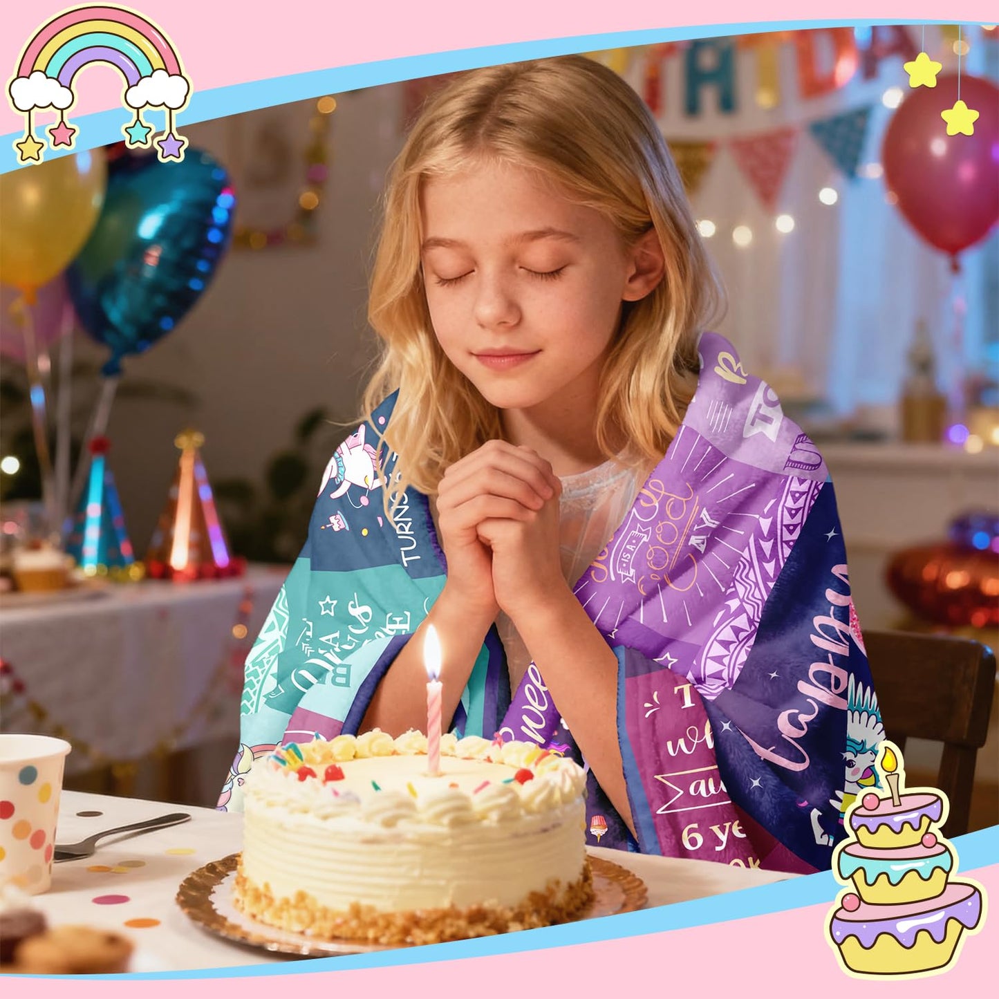 Solzien 6 Year Old Girl Birthday Gift Ideas Blanket 50"x40", Gifts for 6 Year Old Girl/Daughter/Granddaughter/Niece, 6th Birthday Decorations