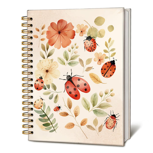 LIANGW Ladybugs Floral Spiral Notebook Journal, Cottagecore Wildflower Aesthetic Journal for Writing, Ladybugs Gifts for Women, Pink Office Supplies, 5.5x8.3 Inch