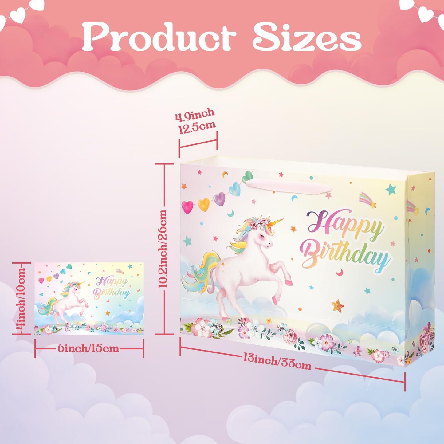WERNNSAI 13" Large Unicorn Gift Bag for Girls Baby Girl Birthday Bag with Tissue Paper and Card for Kids Pink Unicorn Baby Shower Happy Birthday Theme Party