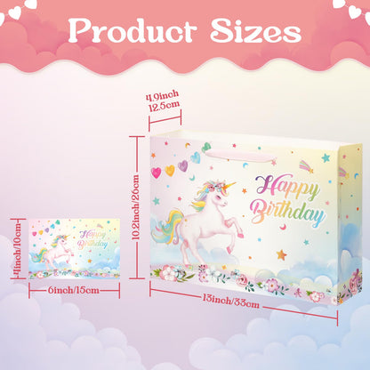 WERNNSAI 13" Large Unicorn Gift Bag for Girls Baby Girl Birthday Bag with Tissue Paper and Card for Kids Pink Unicorn Baby Shower Happy Birthday Theme Party