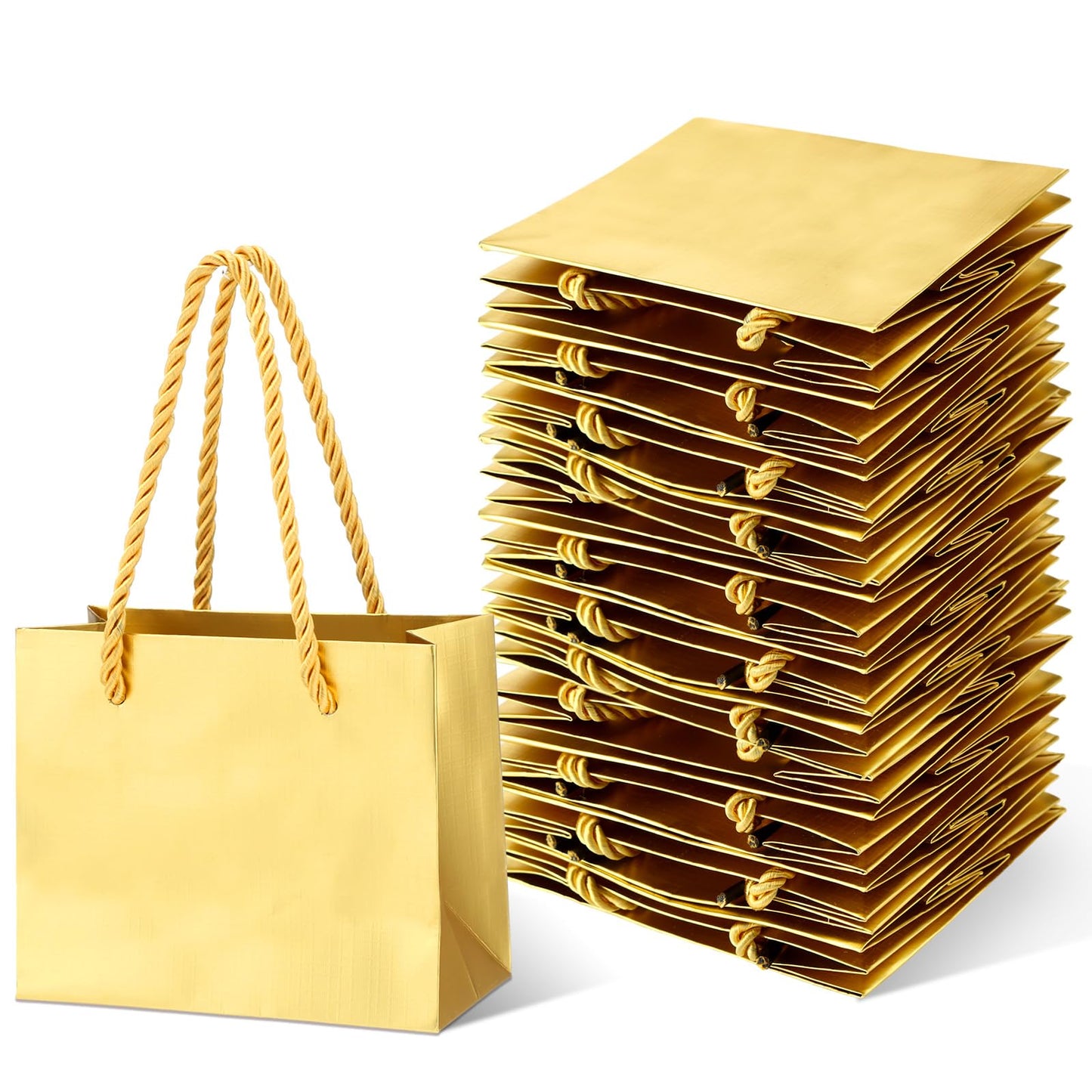 Fainne 24 Pcs Gold Mini Gift Bags with Handle Gift Card Bags Bulk Extra Small Paper Party Favor Boxes Tiny for Mother's Day Wedding Baby Shower Birthday Wrapping Supplies, 4.7 x 3.9 x 2.3 Inch