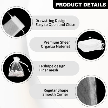 Organza Bags, White Organza Bags, 50Pcs, Sheer Organzas Bag 3 x 4 inch, Jewelry Gift Bags, Party Favor Bags with Drawstring, Mesh Gift Pouches Mini Candy Pouch for Wedding Christmas Party