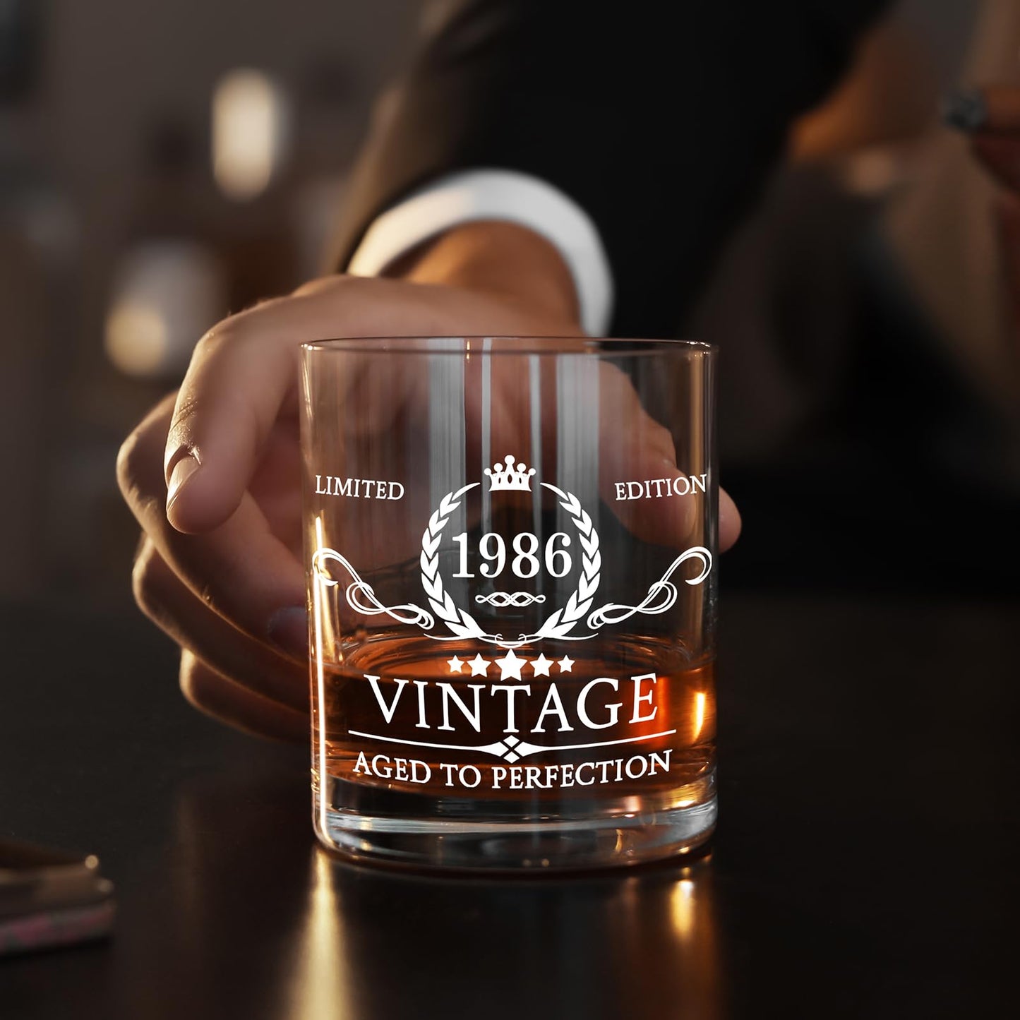 40th Birthday Gifts for Men Whiskey Glass Set - 40th Birthday Decorations, Party Supplies - 40 Year Anniversary, Bday Gifts Ideas for Him, Dad, Husband, Friends - Wood Box & Whiskey Stones & Coaster