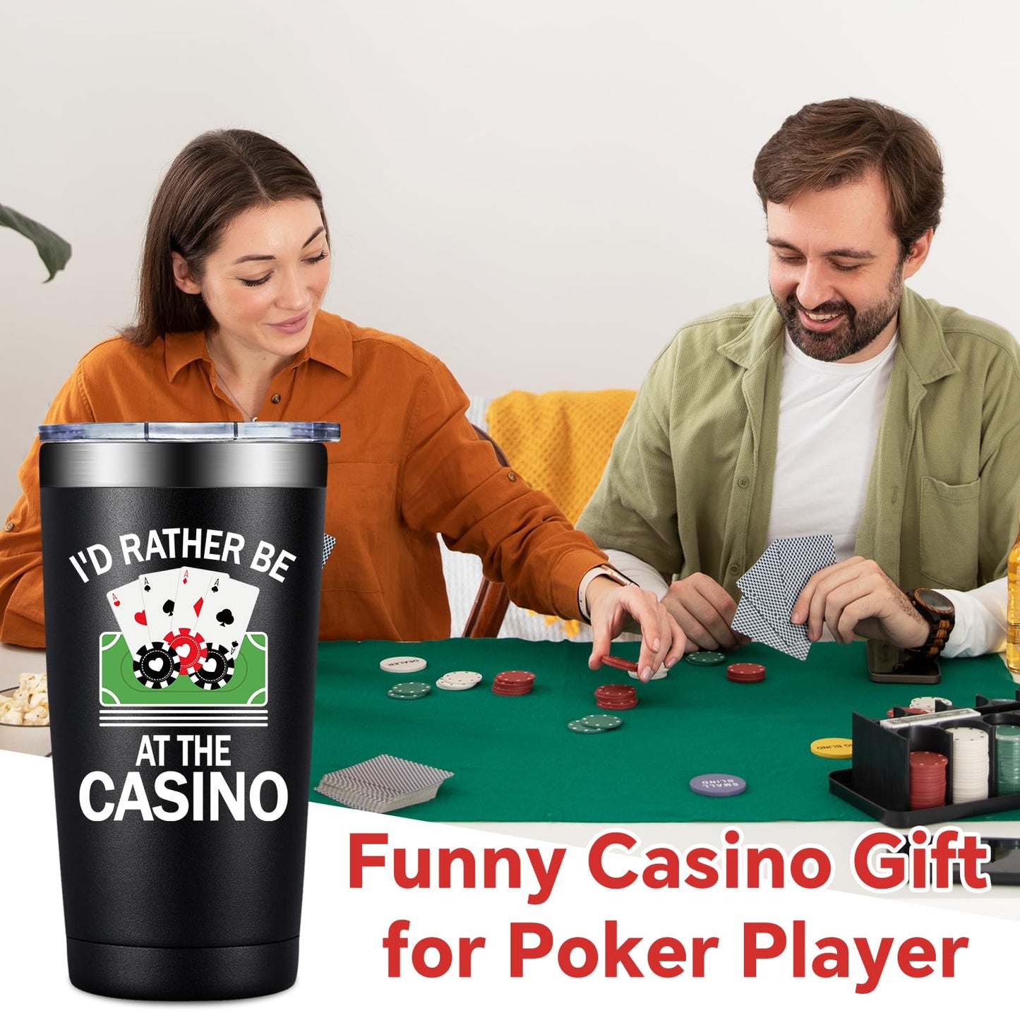 BIRGILT Gambling Gifts for Men, Women - Casino Gifts for Christmas - Funny Poker Gift for Poker Players - I'd Rather Be at the Casino Tumbler 20oz