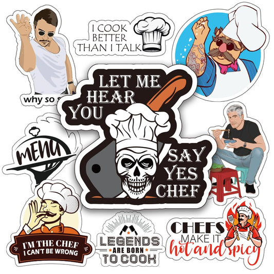 Funny Chef Stickers Pack | Waterproof Vinyl Decals for Water Bottles, Laptops,Car,Auto,Window | Ideal Chef Gifts Culinary School Supplies | Decorative Decals for Culinary Enthusiasts