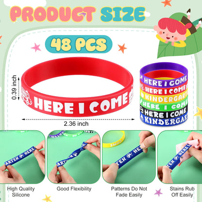 Spakon 24 Sets Kindergarten Here I Come Pencils Bracelets Set, Kindergarten Pencils Wristbands Gifts for Kids Classroom, 100 Days of School Prizes, Back to School Student Rewards Goodie Bag Fillers