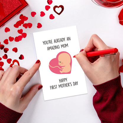 Ithmahco Cute First Mother’s Day Card, Expecting Mothers Day Card, Mothers Day Gift from Pregnant Wife, Happy Mothers Day from the Bump， First Mothers Day Gifts For New Mom Expecting Mom