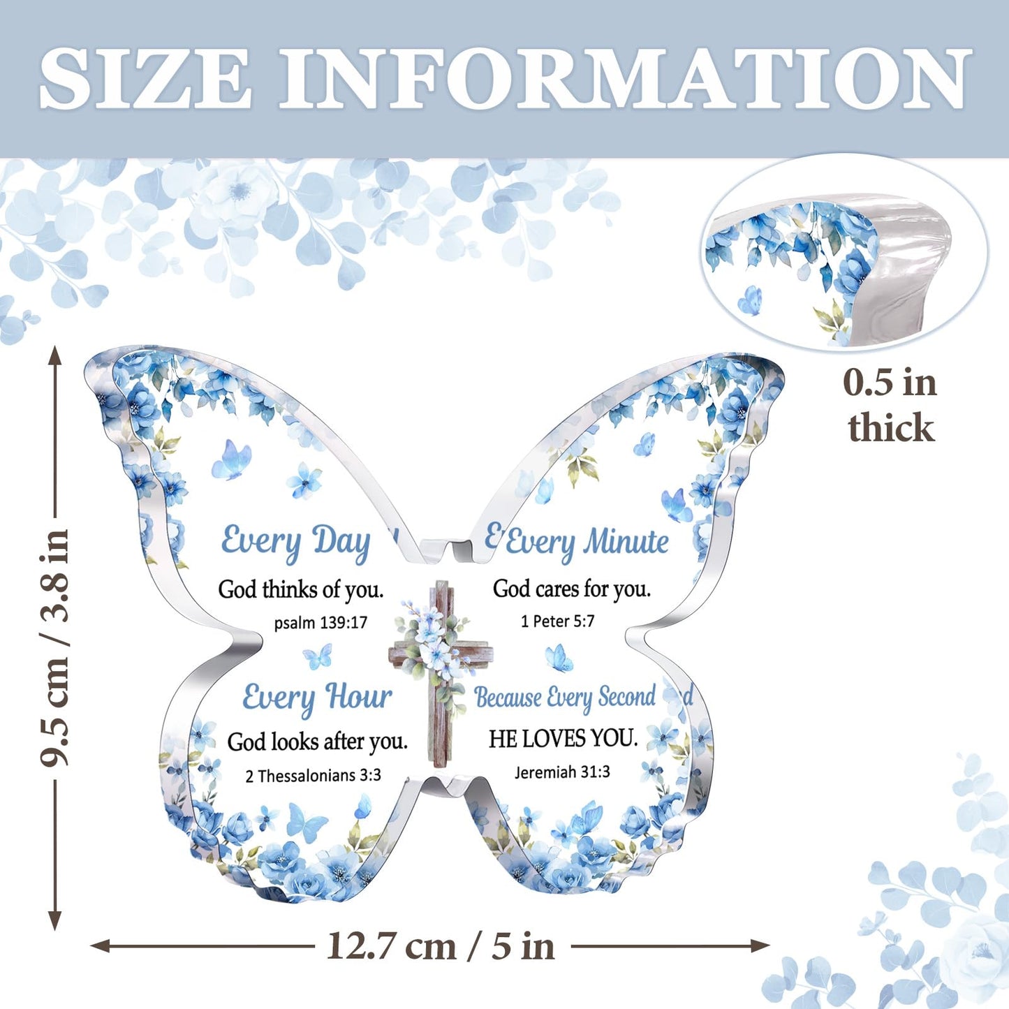 Christian Gifts for Women Faith, Butterfly Acrylic Plaque Sign, Religious Gifts for Women on Mothers Day Birthday Christmas, Spiritual Present for Female Friend Family, 5x3.8x0.5 Inch - Blue