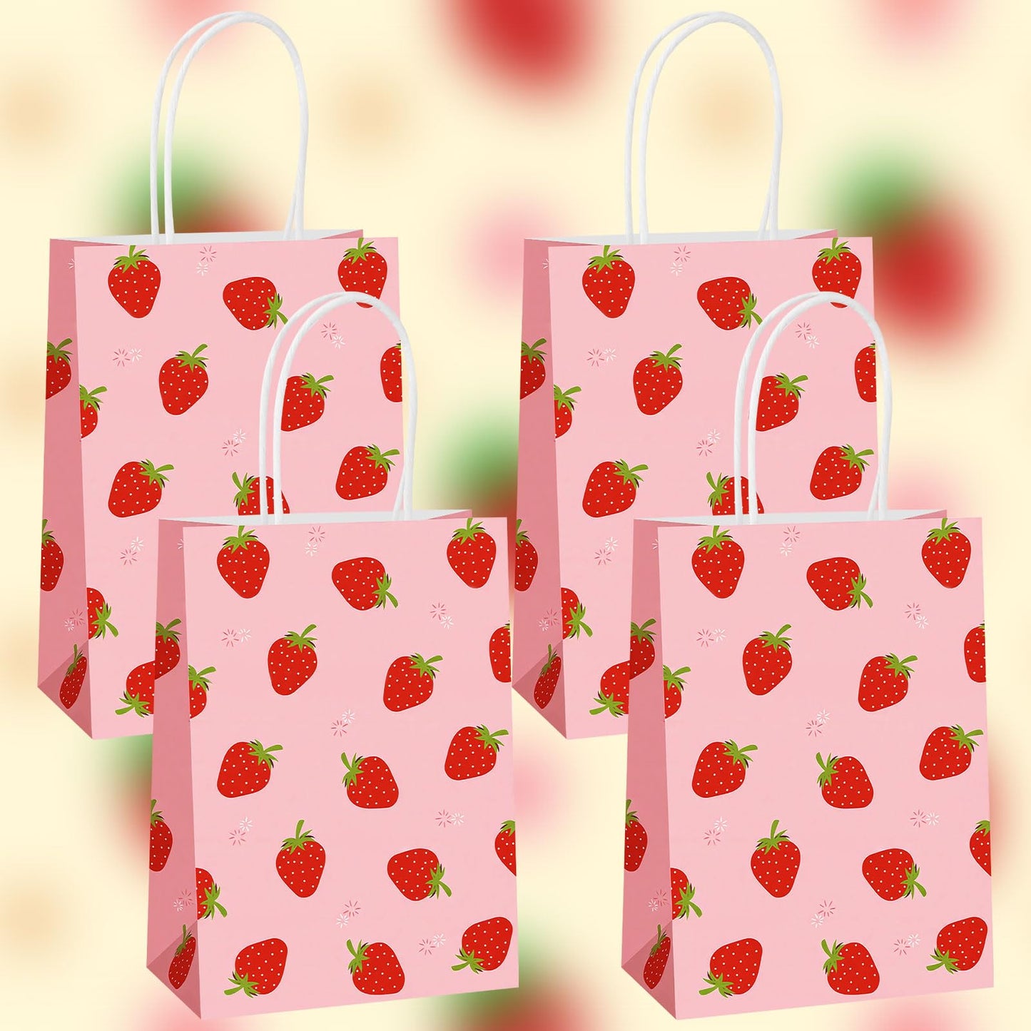 Hxezoc 12 Pieces Strawberry Gift Bags with Handle, Paper Treat Candy Bag Strawberry Party Favor Bags for Strawberry Theme Sweet Birthday Party Decoration Supplies