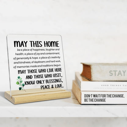 House Warming Gifts New Home for Women,Men,May This Home Acrylic Desk Docor Plaque,Inspirational Christian Desk Sign