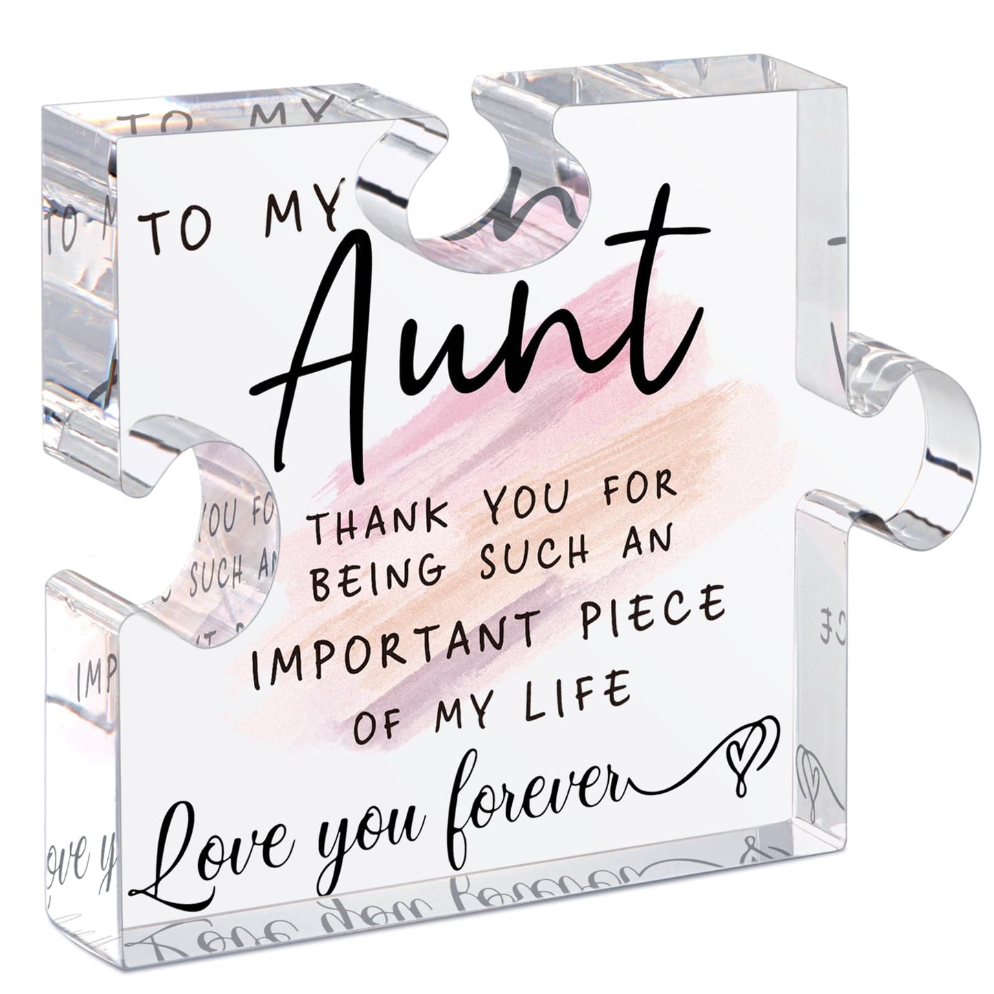 LukieJac Aunt Gifts - Unique Acrylic Puzzle-Shaped Plaque Desk Decoration for Aunt's Birthday, Christmas, Wedding, Mother's Day