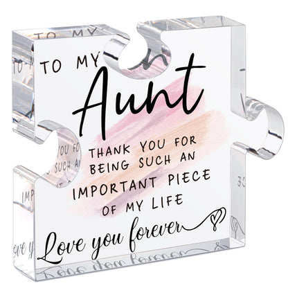 LukieJac Aunt Gifts - Unique Acrylic Puzzle-Shaped Plaque Desk Decoration for Aunt's Birthday, Christmas, Wedding, Mother's Day