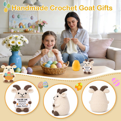 Funny Easter Basket Stuffers for Kids, Easter Gifts for Teens Women Men Her Him Easter Decor Egg Fillers Gifts for Daughter Son, Cute Stuff Positive Crochet Goat Support