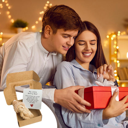 A Handmade Bear Wearing a hat, with an Encouraging Card Included in the Packaging. This Pocket-Sized Handmade Bear Brings Comfort to Adults—It's the for Loved Ones, Family, and Friends.