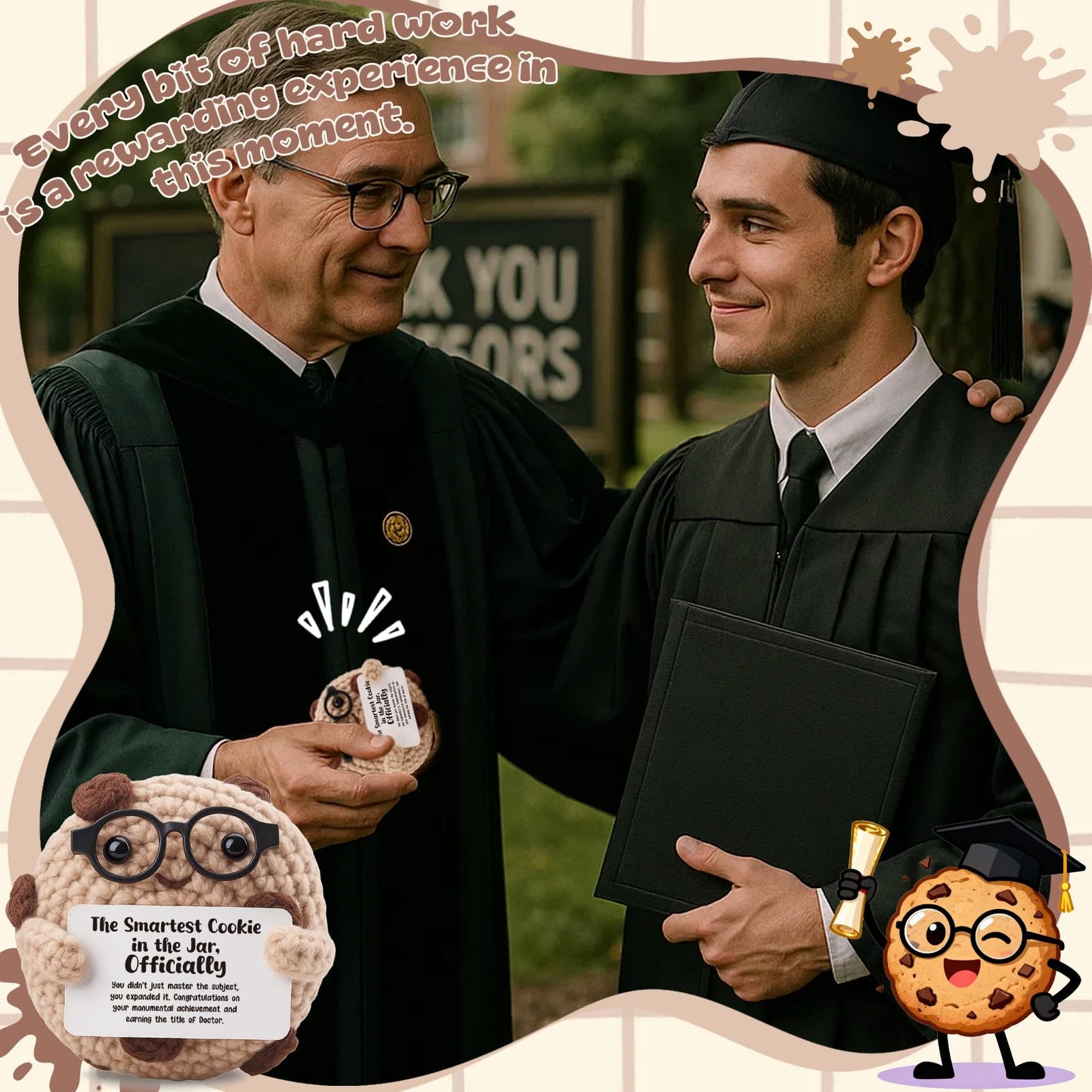 Thoughtful PhD Graduation Gift for Her, Him - Sentimental Doctorate Keepsake for New Doctor - "The Smartest Cookie, Officially" Inspirational Scholar Desk Decor