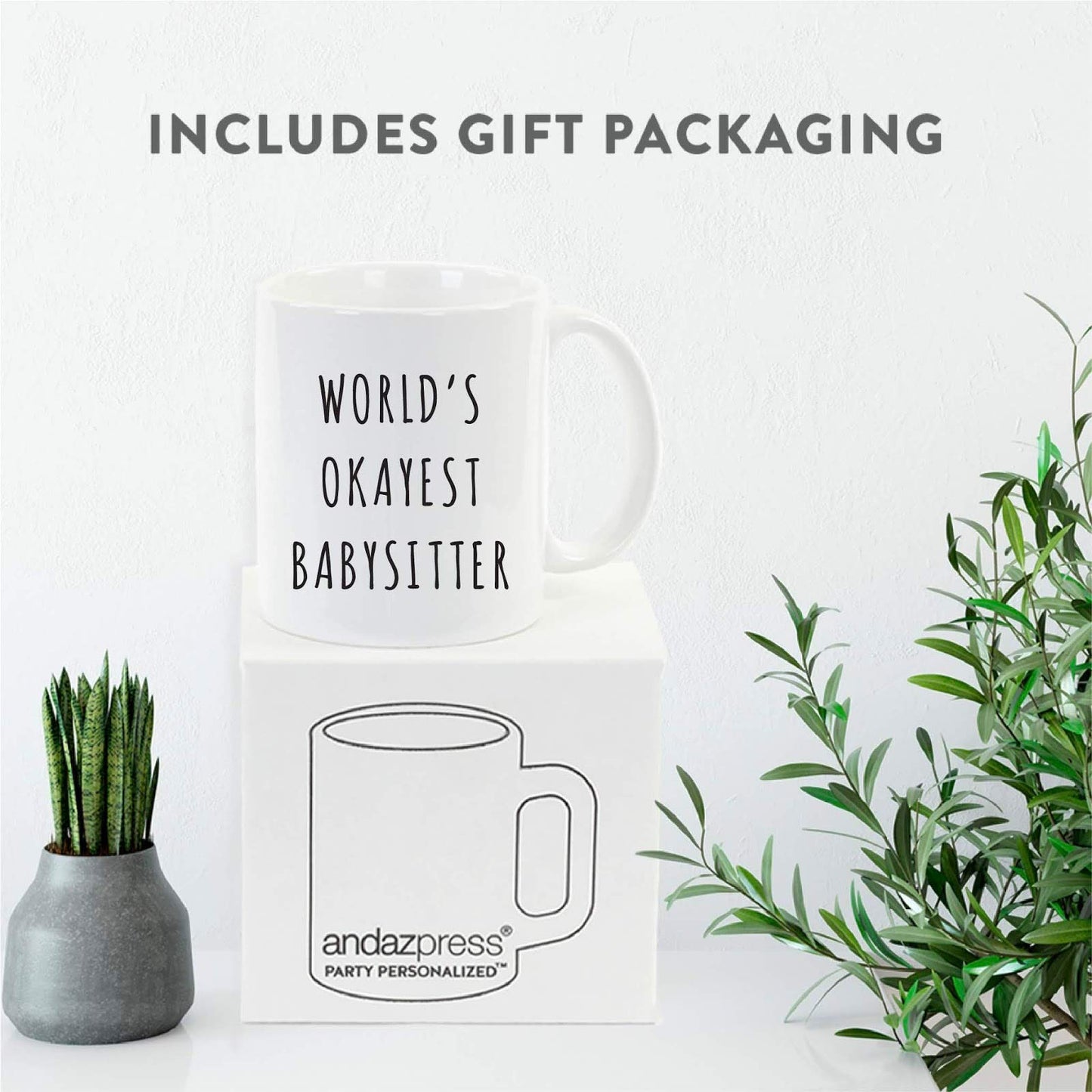 Andaz Press Funny 11oz. Coffee Mug Gag Gift, Playful, World's Okayest Babysitter, 1-Pack with Gift Box