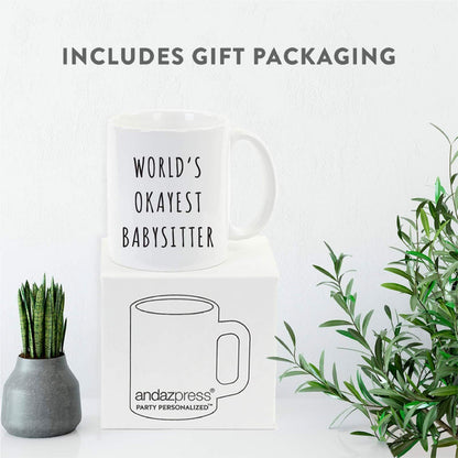 Andaz Press Funny 11oz. Coffee Mug Gag Gift, Playful, World's Okayest Babysitter, 1-Pack with Gift Box