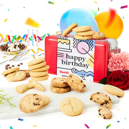 David's Cookies Happy Birthday Gift Sampler Tin – Crunchy Gourmet Cookies – Bakery Snack Gift for Birthdays, Celebrations and Special Occasions – Shortbread Cookies
